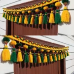 Yellow Green Red Gold Woolen Pom Pom Handmade Traditional Toran For Home Shop & Temple - Image 3