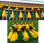 Yellow Green Red Gold Woolen Pom Pom Handmade Traditional Toran For Home Shop & Temple - Image 4