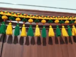 Yellow Green Red Gold Woolen Pom Pom Handmade Traditional Toran For Home Shop & Temple - Image 5