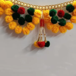 Yellow Green Red Woolen Pom Pom Handmade Traditional Toran For Home Shop & Temple