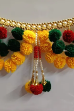 Yellow Green Red Woolen Pom Pom Handmade Traditional Toran For Home Shop & Temple - Image 2