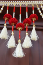 Red Woolen Pom Pom Handmade Traditional Toran For Home Shop & Temple - Image 2