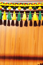 Yellow Green Red Gold Woolen Pom Pom Handmade Traditional Toran For Home Shop & Temple