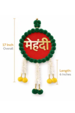 Golden Green Mdf Sheet Pom Pom Wall Hanging For Wedding - Image 2