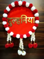 Golden Green Mdf Sheet Pom Pom Wall Hanging For Wedding - Image 5