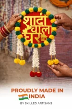 Golden Green Mdf Sheet Pom Pom Wall Hanging For Wedding - Image 7