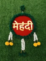 Golden Green Mdf Sheet Pom Pom Wall Hanging For Wedding - Image 6