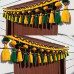Green & Yellow Woolen Pom Pom Handmade Traditional Toran For Home Shop & Temple - Image 3