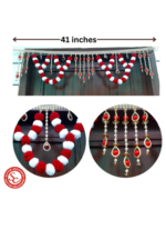 Red Woolen Pom Pom Handmade Traditional Toran For Home Shop & Temple - Image 2