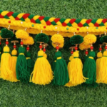 Green & Yellow Woolen Pom Pom Handmade Traditional Toran For Home Shop & Temple